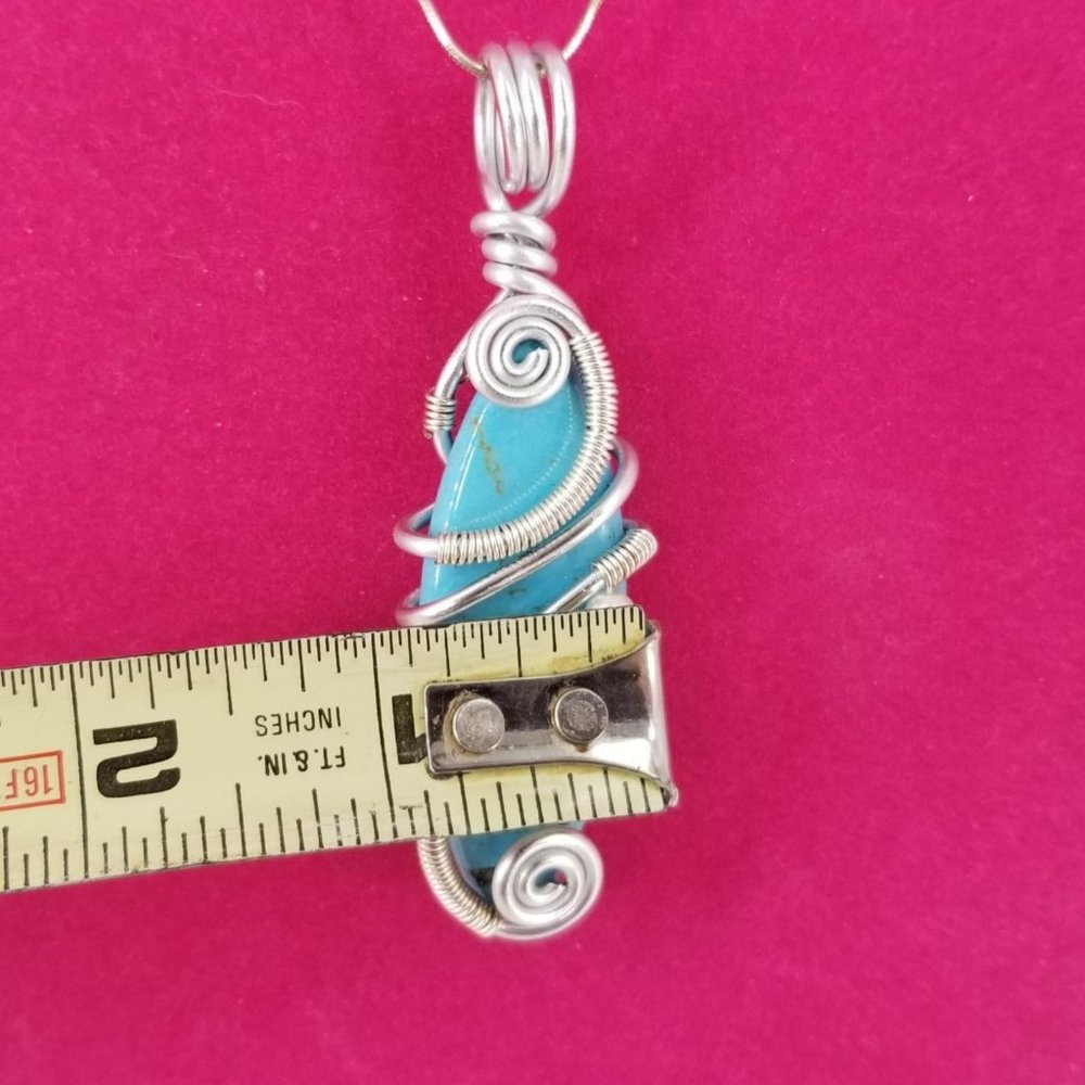 Turquoise Magnesite Gemstone Pendant Wire Wrap Necklace 925 Silver Chain Italy - Picture 7 of 8